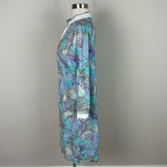 Peter Millar Purple Blue Abstract Print Long Sleeve Dress Medium - Picture 4 of 9